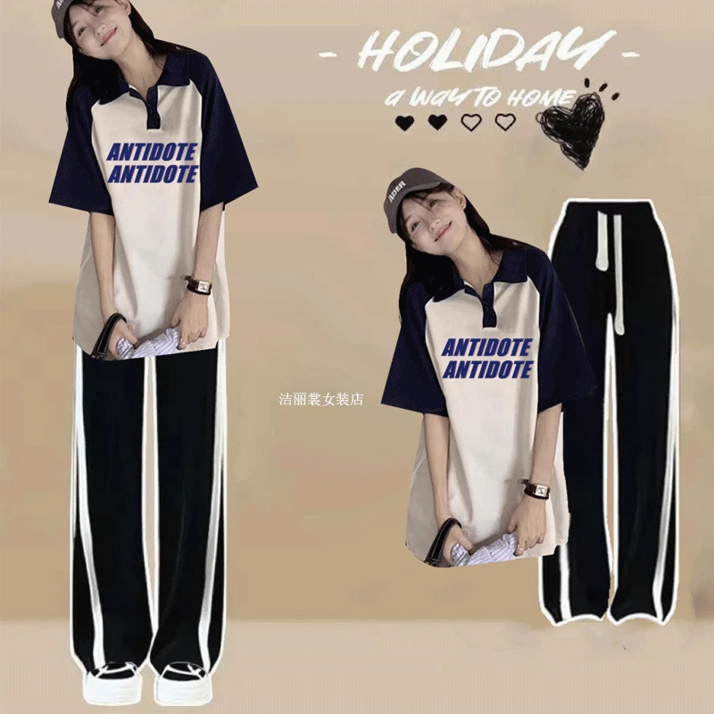 青春活力校园风女装休闲运动服套装夏季宽松时尚12-15-18岁polo衫