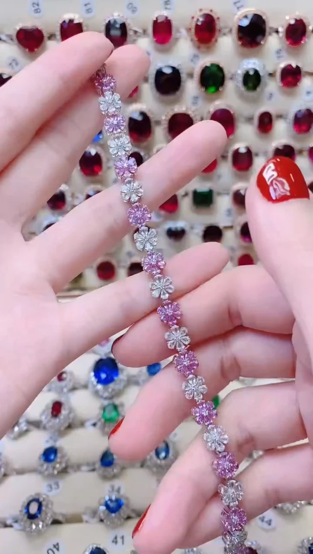 帕帕拉恰手链彩色蓝宝石18K金镶嵌1