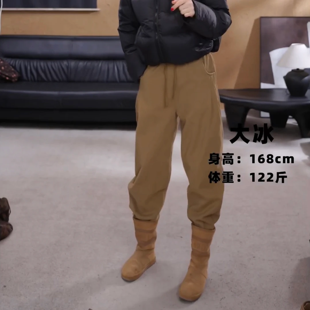 1901新款时尚百搭保暖加绒冬款裤脚扣子雪花绒加绒裤