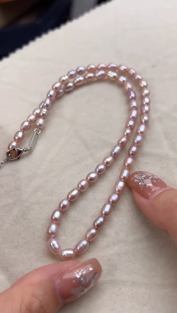 未镶嵌淡水珍珠79珍珠项链（粉色）无核5mm
