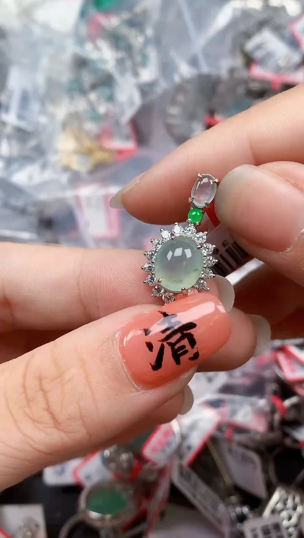 银S925镶嵌戒指翡翠天然A货缅甸翡翠