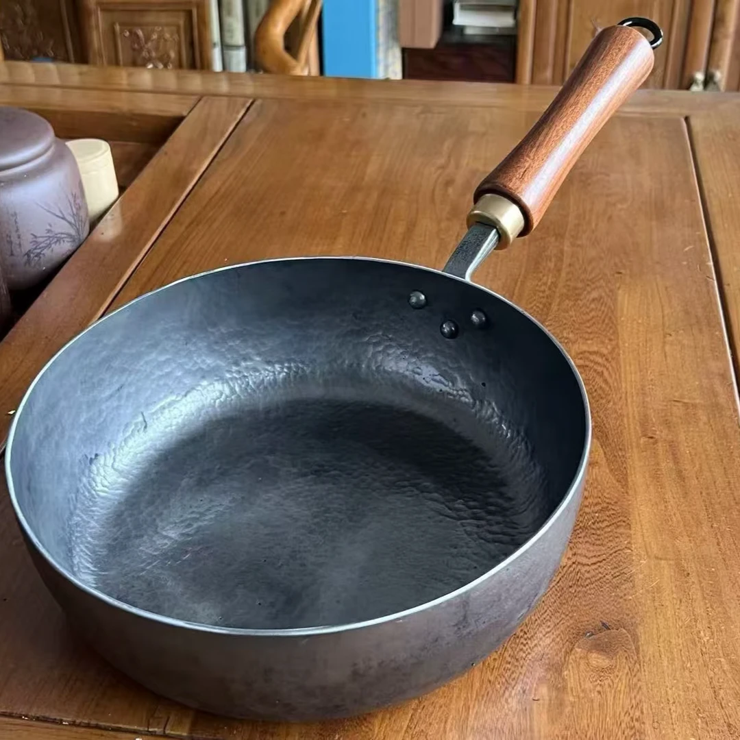 臻德艺章丘手工大肚深煎炒锅 手工锻打铁锅 加深煎锅牛排锅
