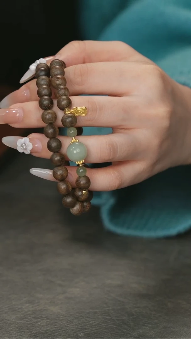 手串沉香未镶嵌越南芽庄黑奇楠玉化古董料0.8双圈设计沉水限量款