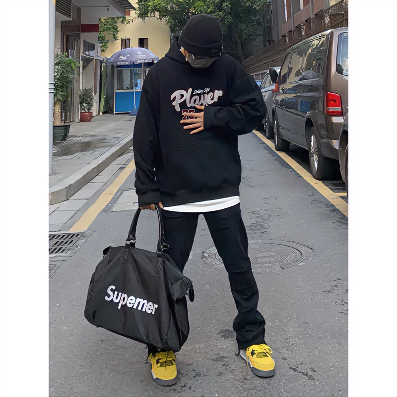 hiphop街头风高街连帽卫衣男冬季ins潮牌数字印花宽松外套上衣