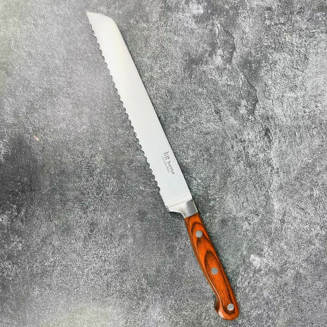 072德式面包切面包切肉切片刀红彩木实木手柄