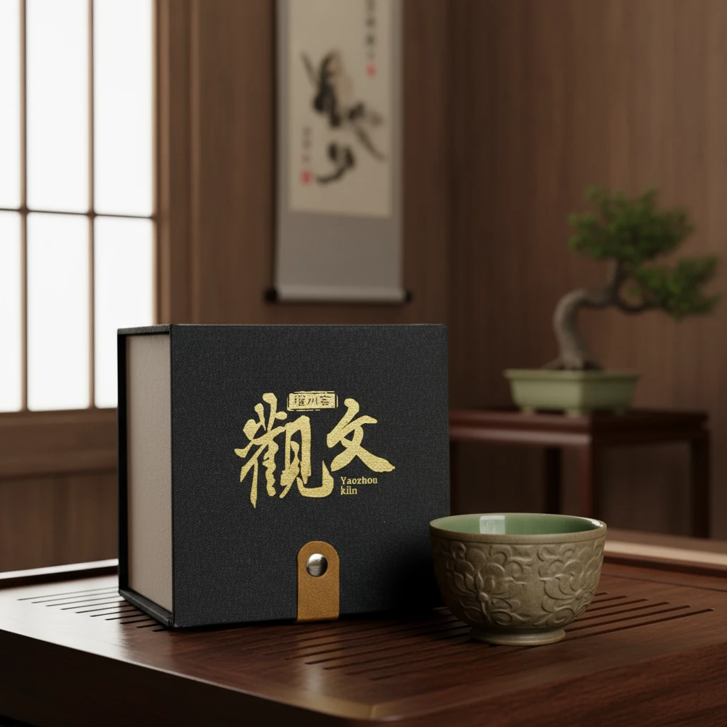 耀州窑青瓷刻花100ml单釉菊纹杯茶杯