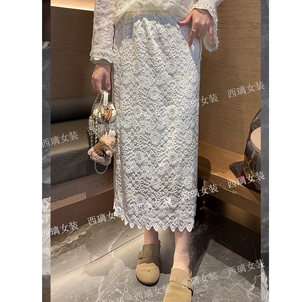 【莹碎花】半镂空新中式国风女士半身裙子蕾丝包臀裙气质碎花春季