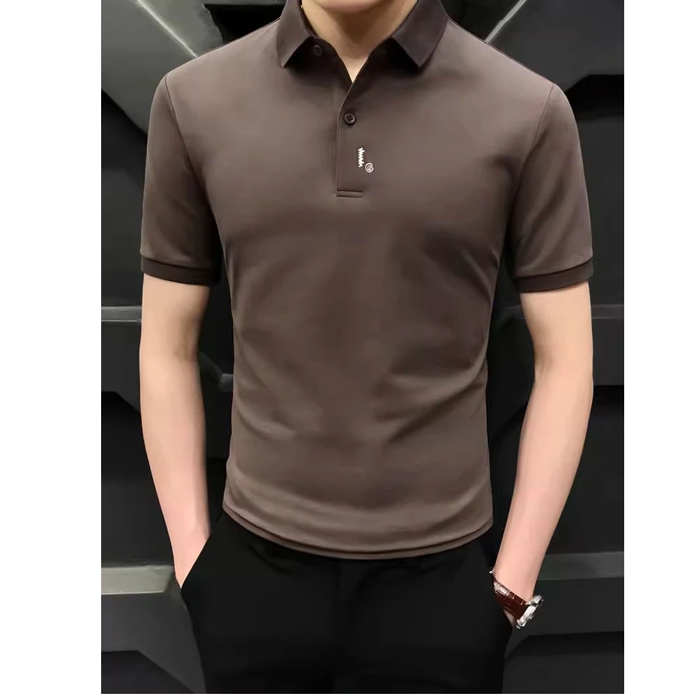 夏季冰丝男士短袖t恤修身2025新款Polo衫男高档休闲商务带领体桖