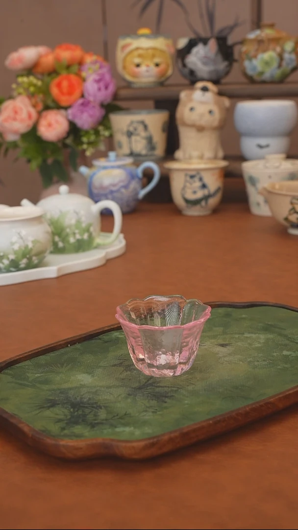 直播间福利 透亮粉琉璃杯