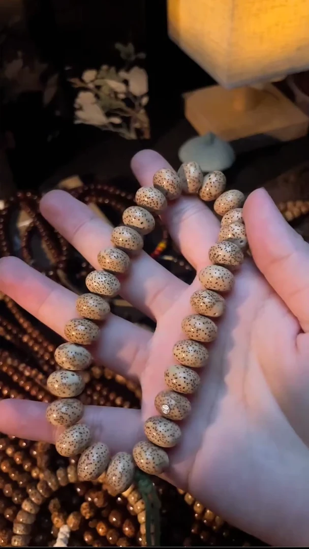 手串星月菩提精工级粉皮浅珀算盘13*9手持