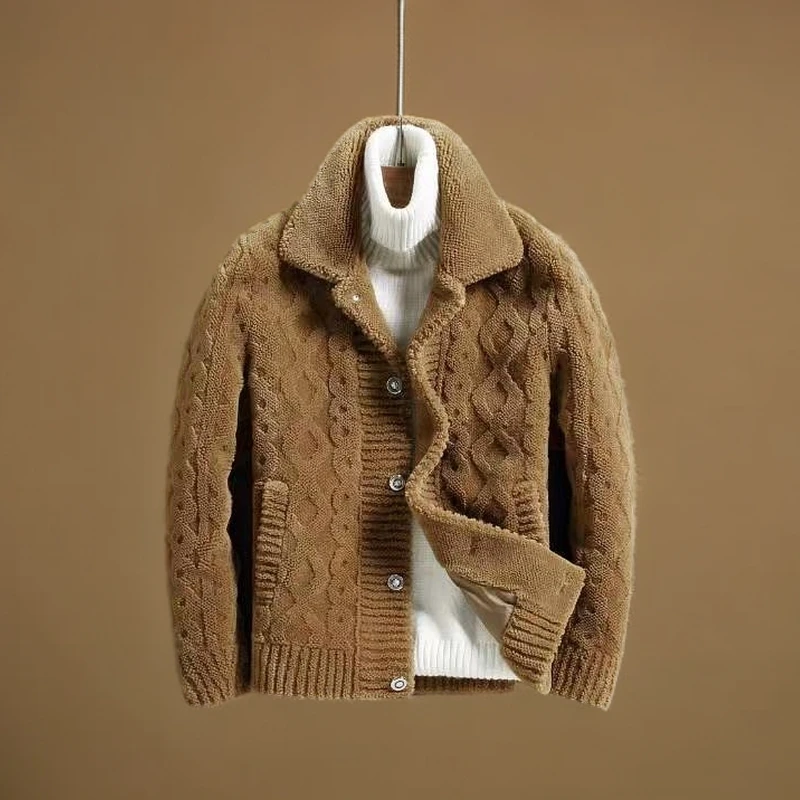 2024 鳄诺妮羊毛夹克 秋冬翻领毛衣外套男士轻奢商务休闲时尚夹克