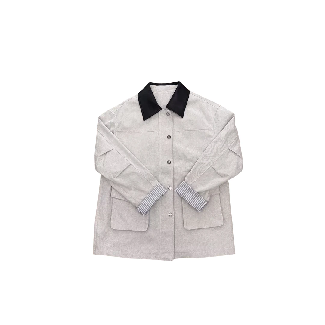 白乌鸦[复古先锋]1323拼接立领双扣外套洋气