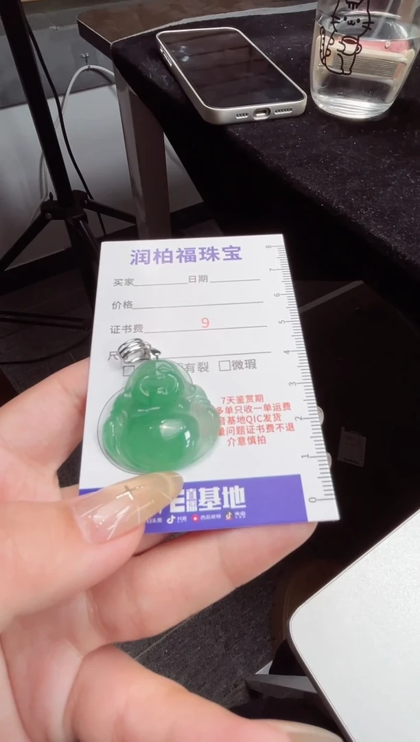 吊坠(赠链)银S925镶嵌石英质玉（非洲翠）23.235佛公