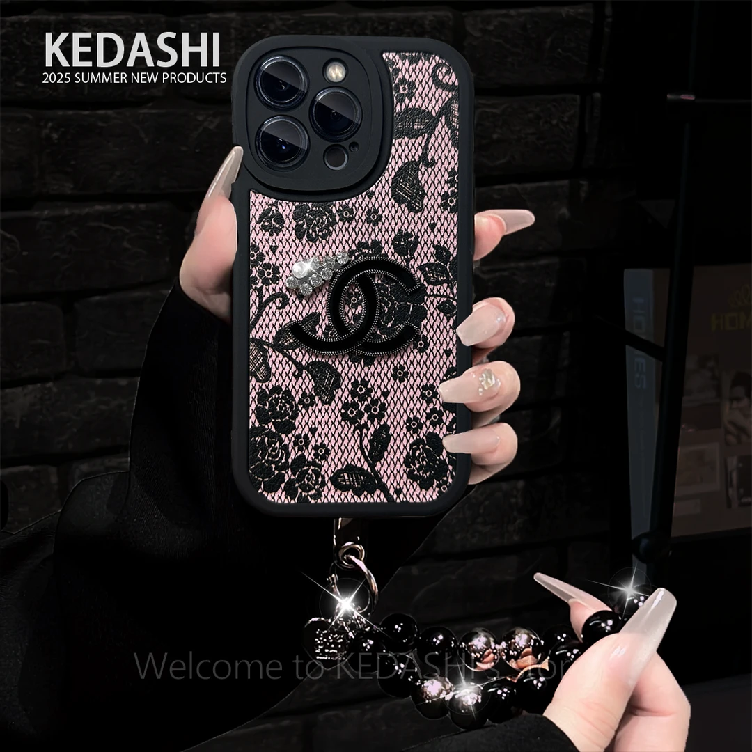 蕾丝花语双C适用苹果17PROMAX华为VIVO/OPPO大眼睛羊皮手链手机壳