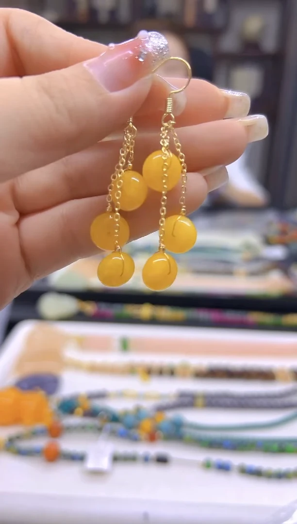 翡翠14K金镶嵌耳饰DIY款E817