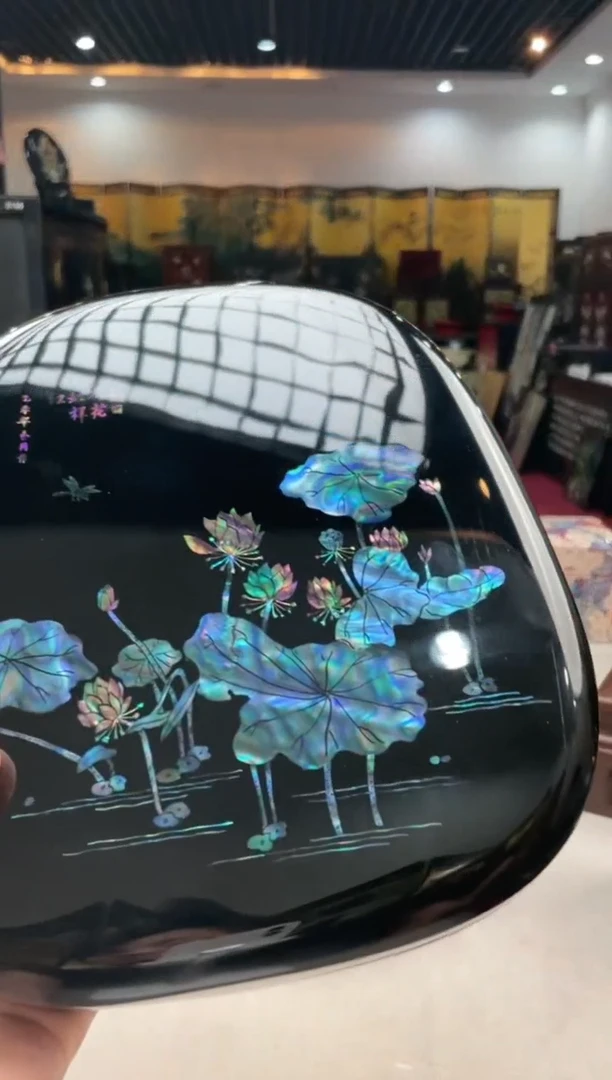 牛*牛扬州漆器 荷花砚台