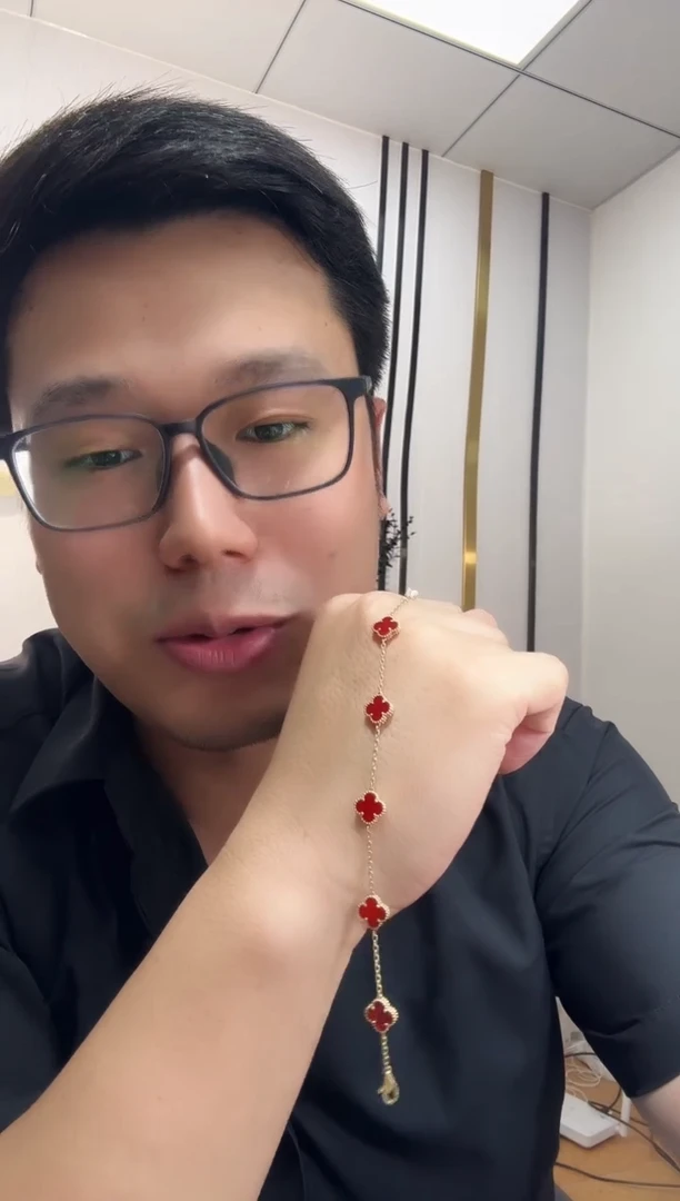 玛瑙/玉髓手链18K金镶嵌红色k黄，小号五花手链GHJ