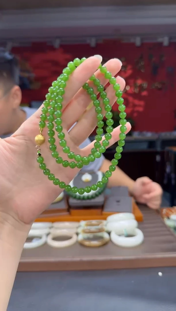 颈饰未镶嵌和田玉碧玉阳绿108颗多圈卡6