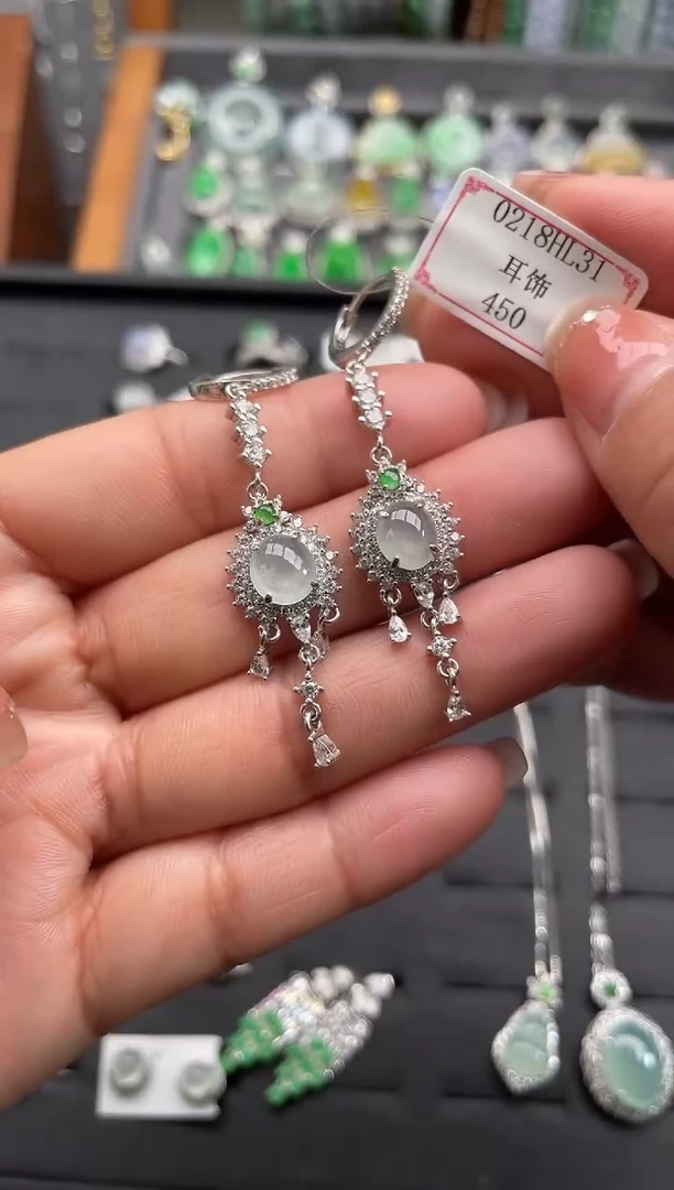 【闪购商品】翡翠耳饰银S925镶嵌0218HL31