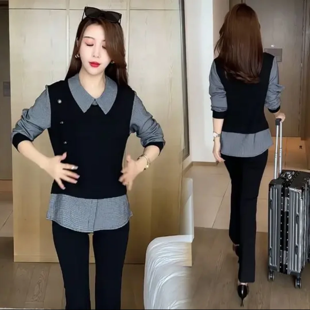 假两件衬衫女士设计感上衣2025春季新款长袖打底衫宽松遮肚子衬衣