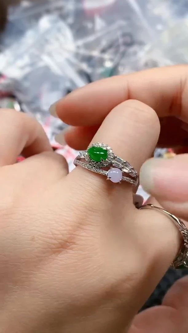 银S925镶嵌戒指翡翠天然A货缅甸翡翠