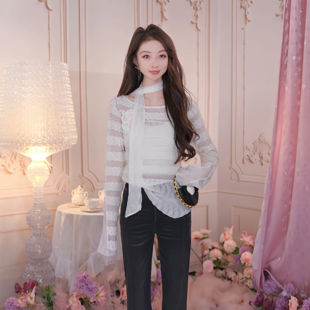 朝峰新款内搭上衣针织衫米白色气质百搭款式CFF1F622-6135C