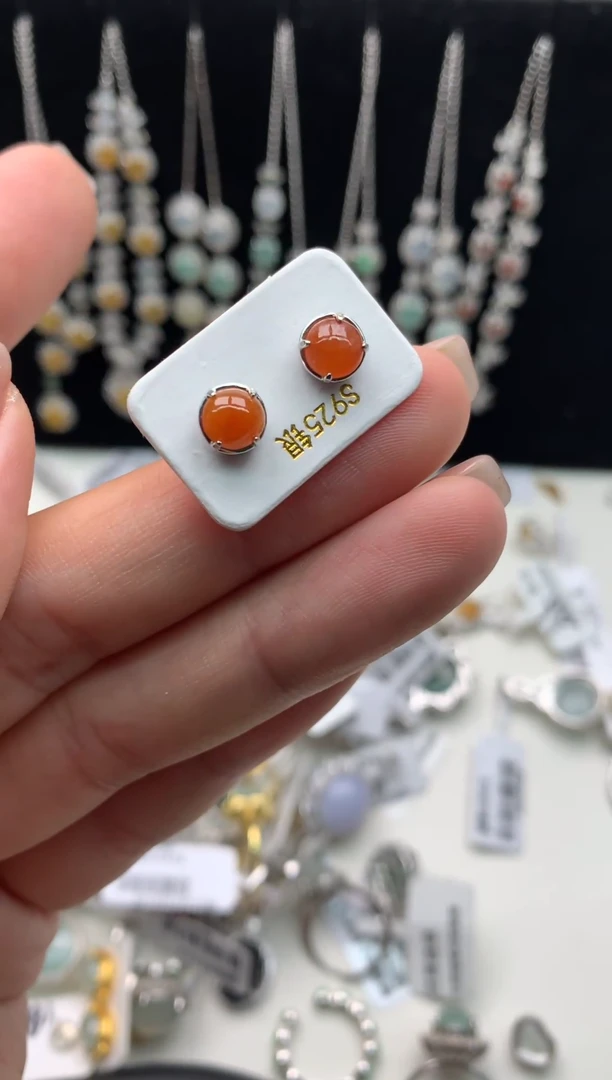 翡翠银S925镶嵌耳饰68