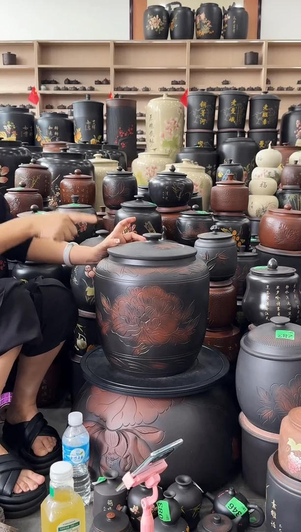 罐完品 线雕牡丹五号茶缸高35cm  935