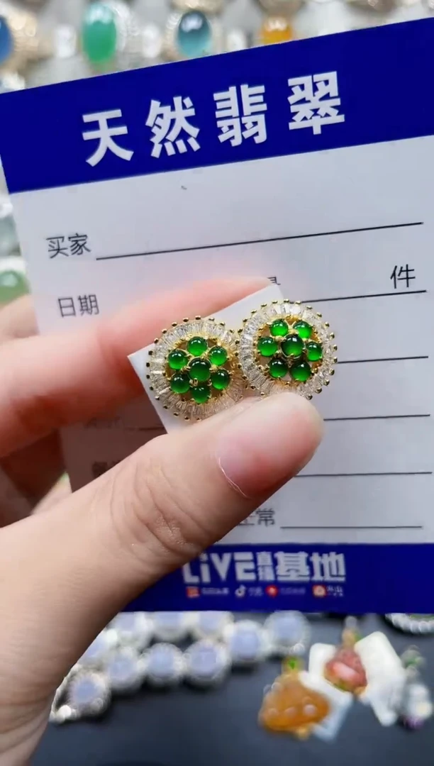 银S925镶嵌翡翠耳饰281