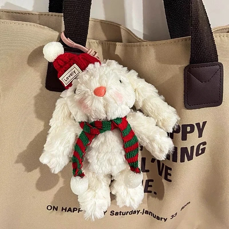 可爱垂耳兔挂件毛绒腮红兔子玩偶围巾公仔钥匙扣包包挂饰礼物R897