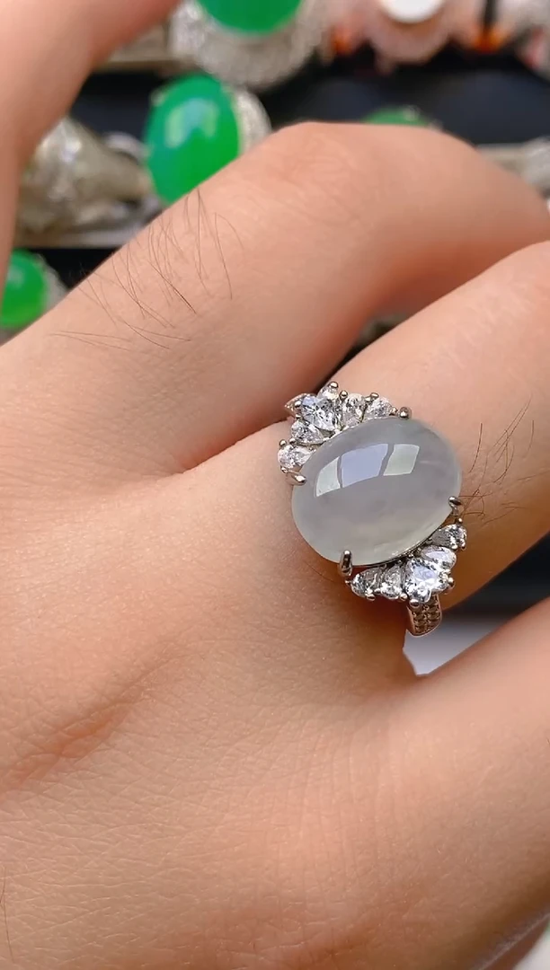 翡翠戒指银S925镶嵌天然