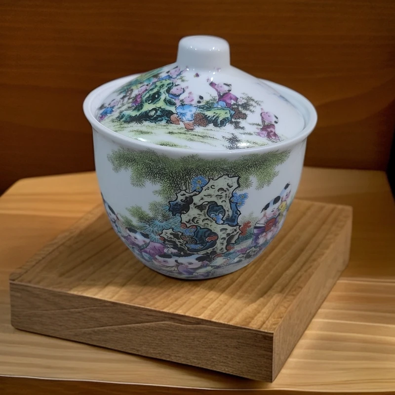 口径12高度13景德镇陶瓷欢天喜地童子罐254