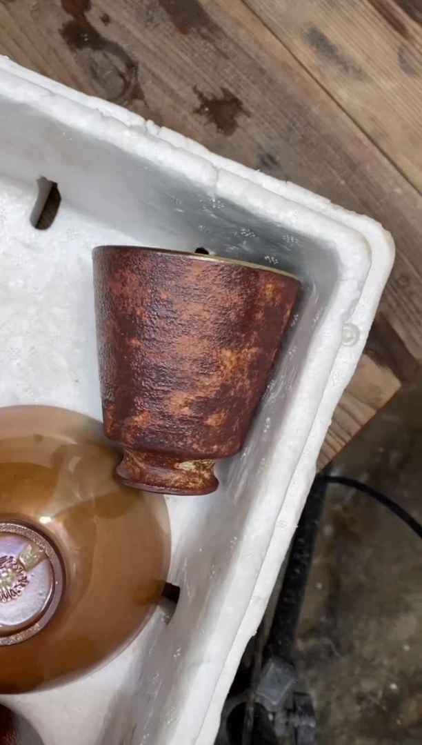 浪鬼家釉绘柴烧被**弃杯子