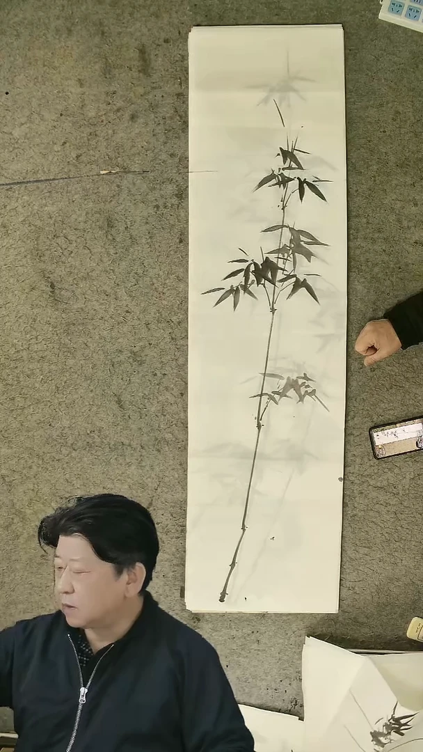 国画四尺对开  墨竹条屏 34*138cm