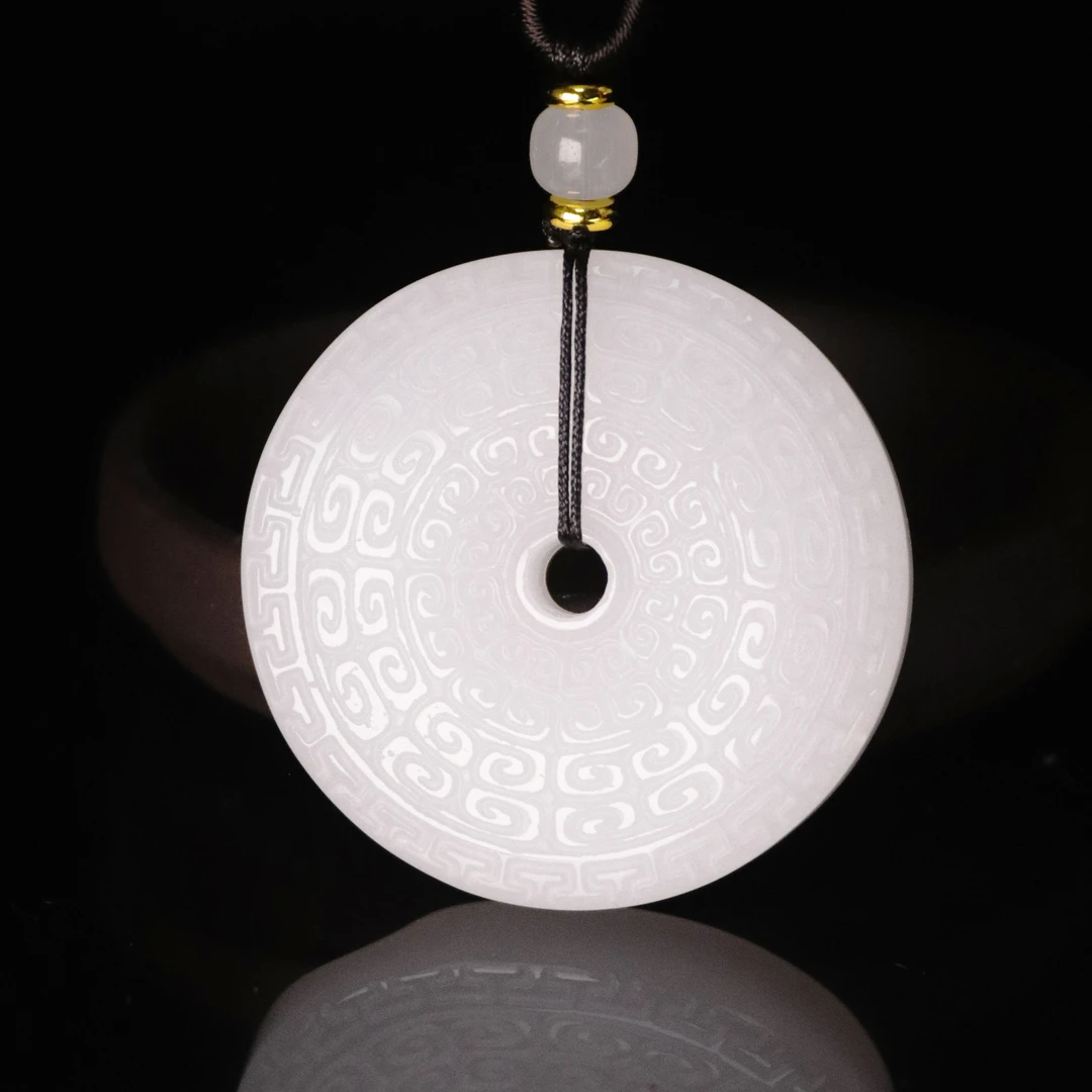 天然新疆玉石回纹平安扣玉吊坠金丝玉挂坠无事牌直播间玉牌真品玉