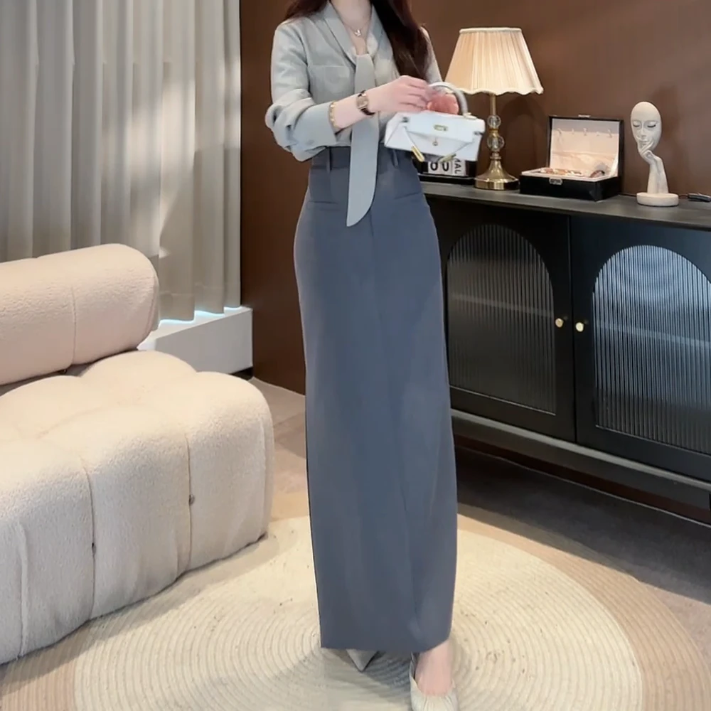 【薄雾春日】春季气质高级感条纹衬衫高腰半身裙套装裙子两件套