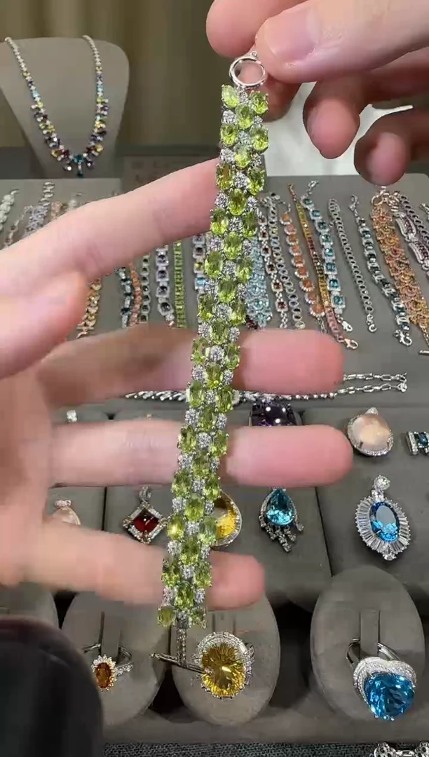 银S925镶嵌手链橄榄石11mm手链高级款