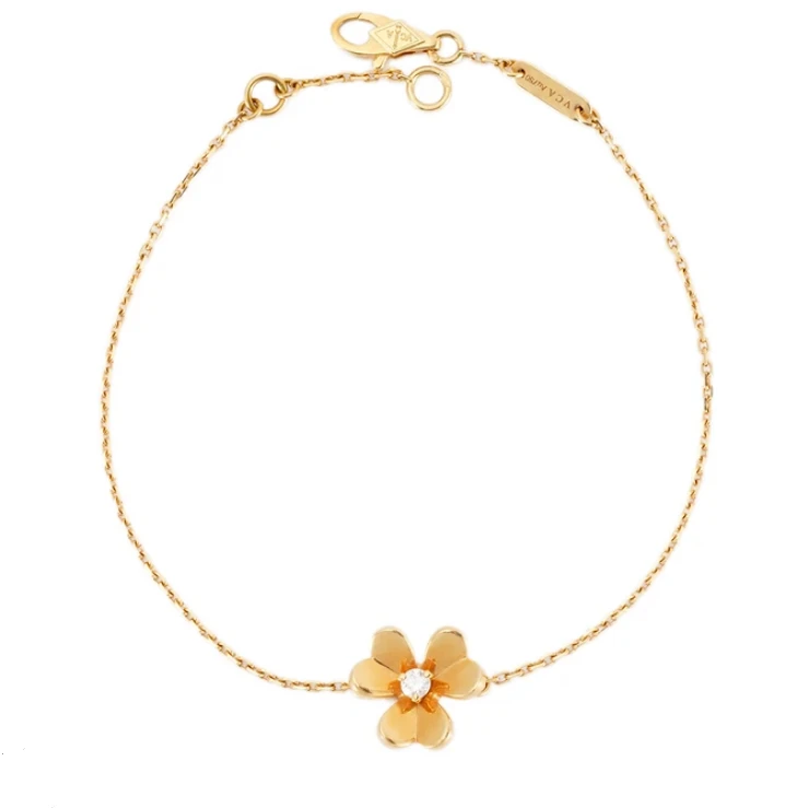 99新 梵克雅宝 VCA Frivole 系列 黄金色 三叶草单钻手链