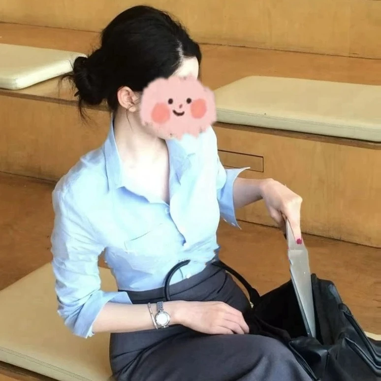 刘亦菲同款职业装韩国chic简约纯色基础款修身短款衬衫女翻领衬衣