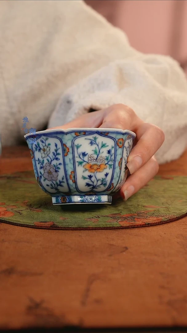 【闪购商品】 玗琪轩柴窑斗彩春色满园六方杯