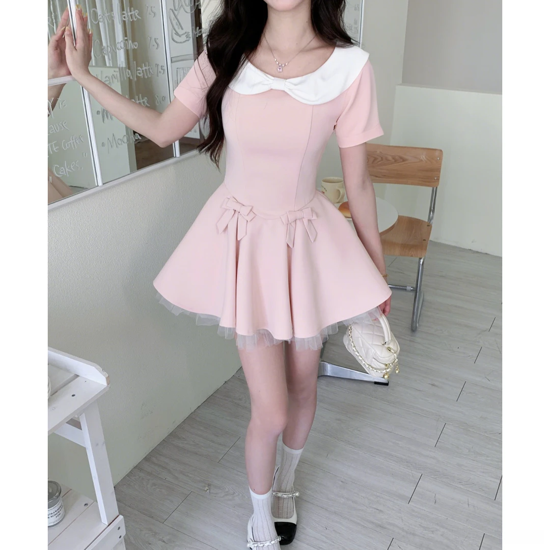 大码女装千金法式娃娃领粉色公主裙重工生日礼服连衣裙女夏12665