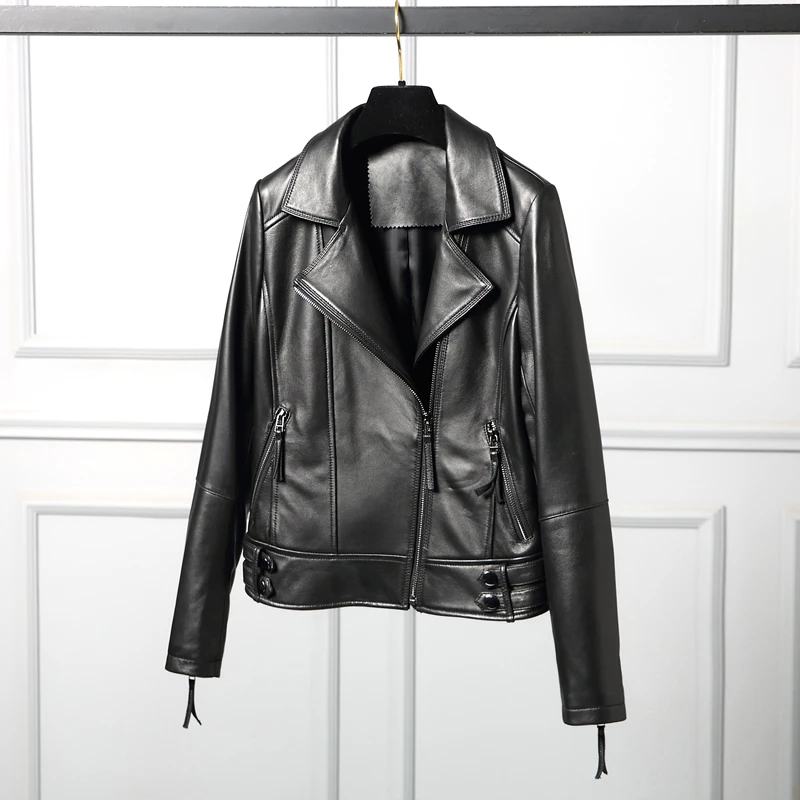 百搭海宁皮衣春 2025年新款绵羊皮机车款皮衣女短款外套显瘦73228