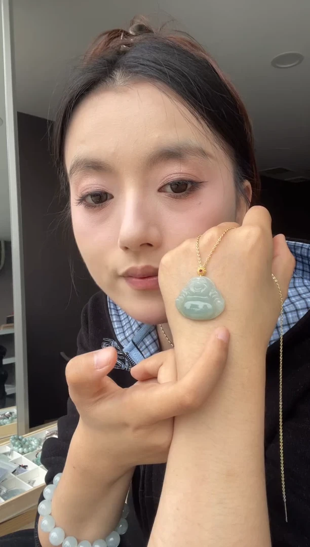 吊坠(不含链)18K金镶嵌翡翠天然缅甸A货翡翠
