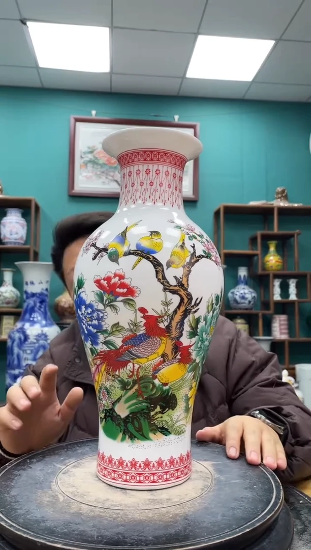 摆件牡丹双凤鱼尾陶瓷摆件