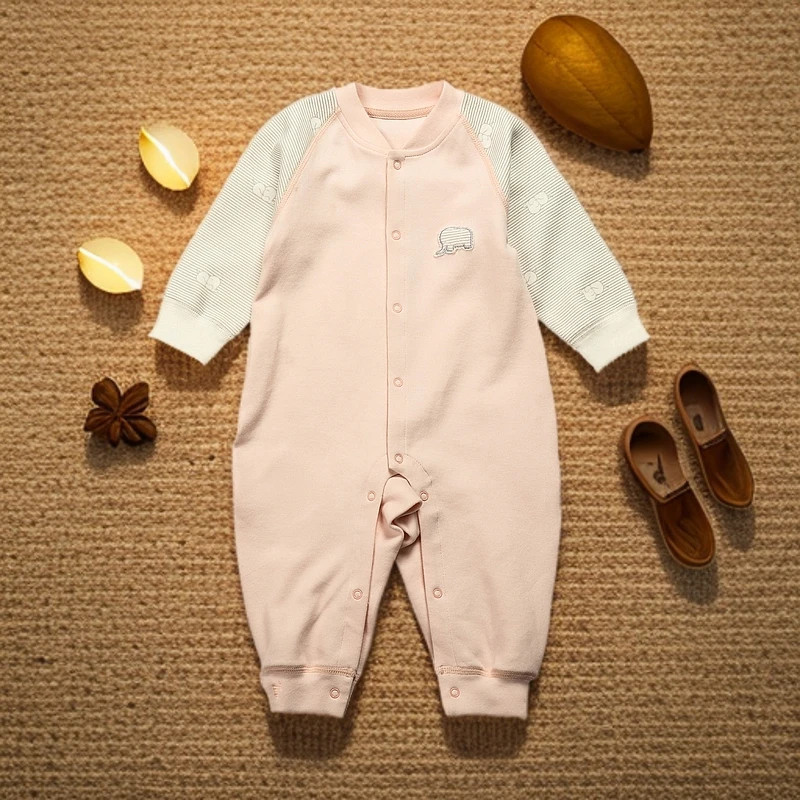 连体衣春秋幼儿秋冬长袖舒绒哈衣单排扣保暖爬服精灵小象