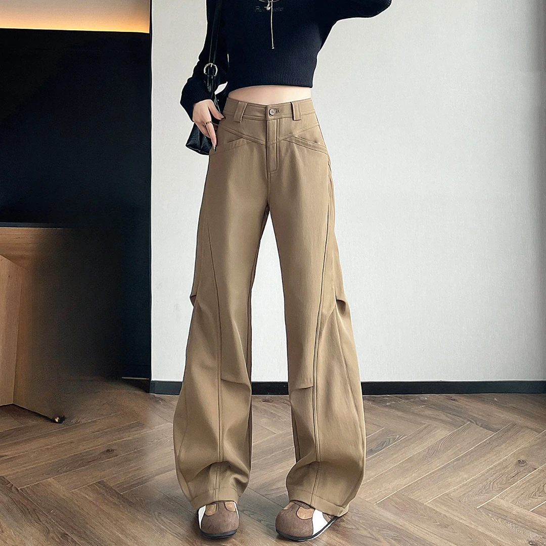 加绒弯刀工装裤女秋冬2025新款高腰宽松直筒小个子休闲香蕉阔腿裤