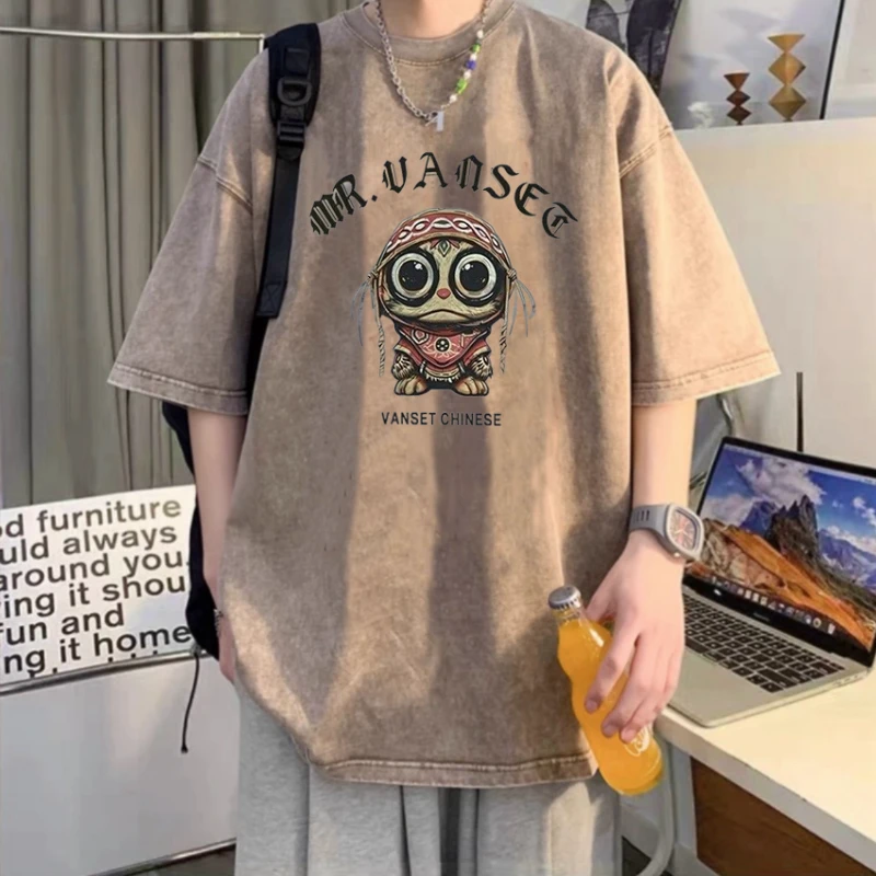 重磅水洗美式复古百搭短袖T恤潮流男2025夏季宽松印花半袖上衣潮