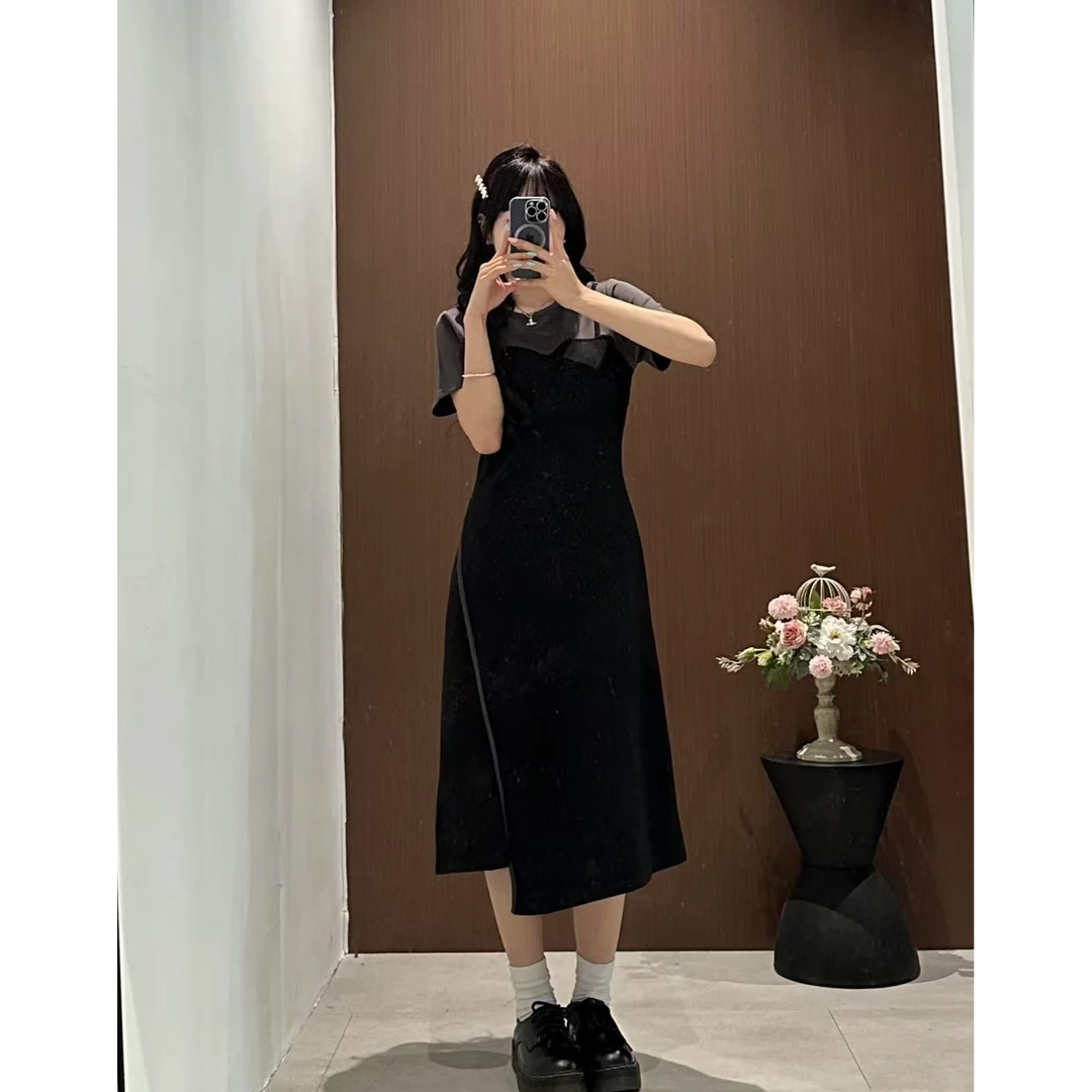 「太空棉」自带层次！拼接假两件连衣裙不规则开叉裙子LJ0228