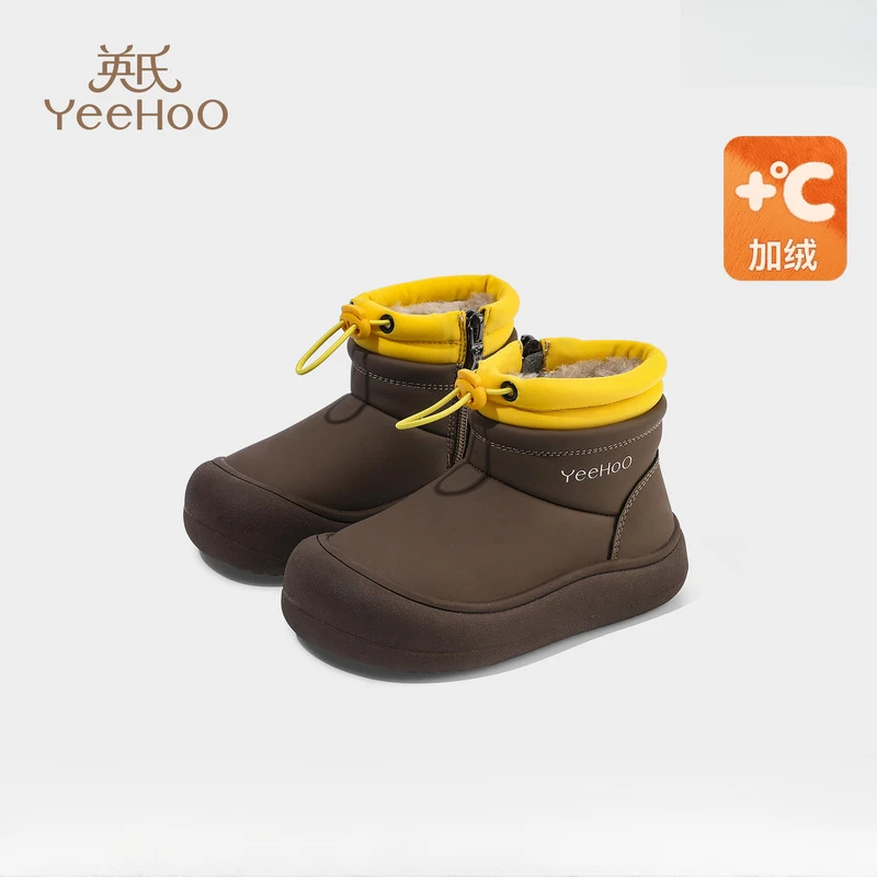 英氏童鞋儿童雪地靴冬季男童厚底加绒防滑保暖棉靴女童短靴宝宝靴
