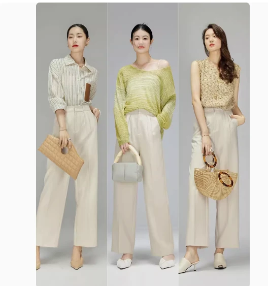 美洋MEIYANG 伦敦杂志西裤 OL简约高腰直筒九分裤